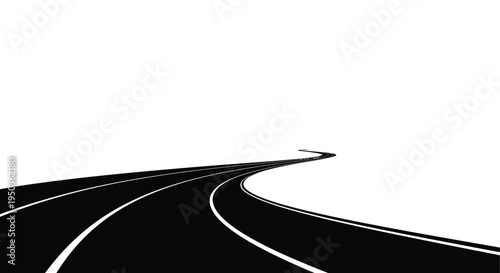 A stark minimalist depiction of a winding black road stretching into a bright expansive white space high quality professional