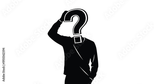 A monochrome silhouette of a person with a large question mark obscuring their head suggesting confusion high quality professional