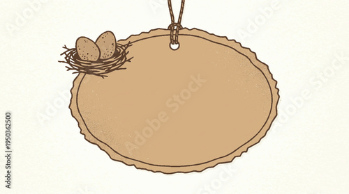 Rustic kraft paper label with bird nest and eggs blank tag for branding eco friendly packaging natural look