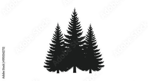 A striking silhouette depicts three evergreen trees against a stark white background creating a minimalist landscape high quality professional