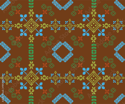 Pixel seamless pattern with colorful items 