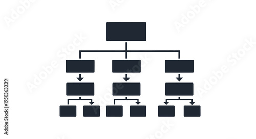 A minimalist dark colored illustration depicts a hierarchical organizational chart with rectangular boxes and connecting lines high quality professional detailed