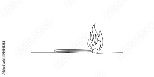 A simple line drawing of a burning match fire flame combustion ignition heat spark fuel