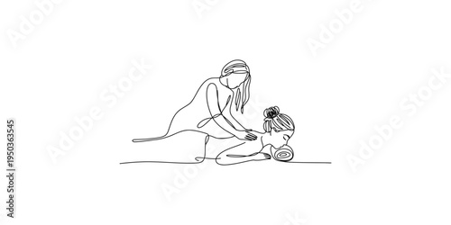 Woman helps child with yoga on mat on floor with one knee bent kids fitness