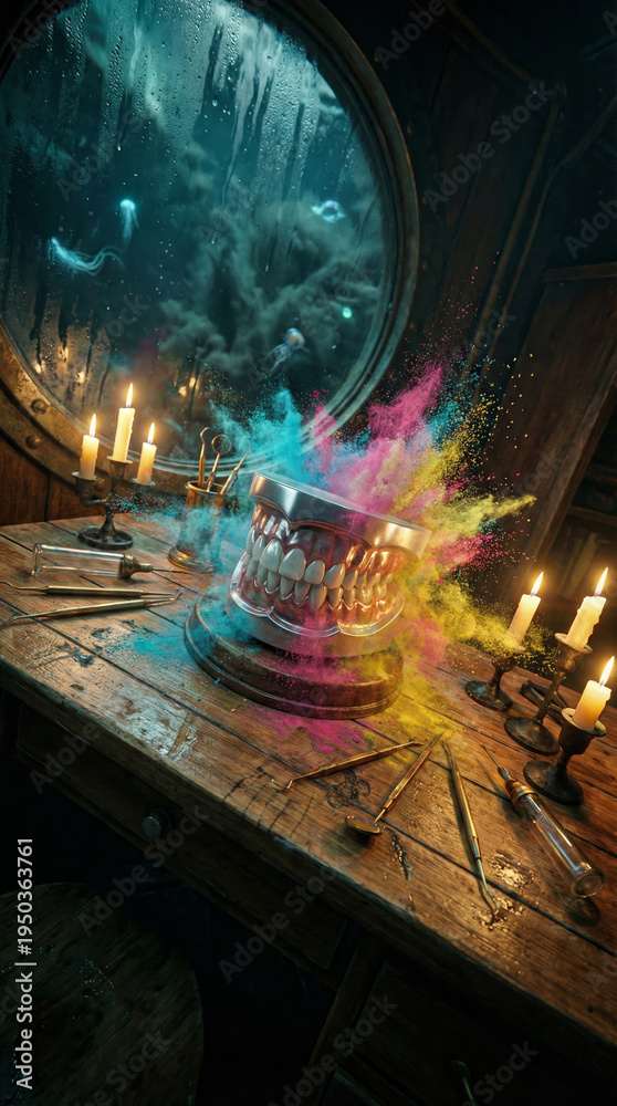 Obraz premium Surreal Dental Tech Experiment in Submerged Lab