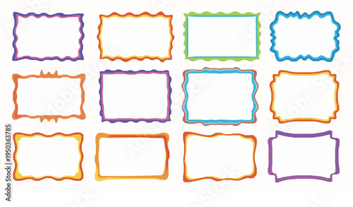 Colorful wiggly rectangle frames vector playful squiggly border set
