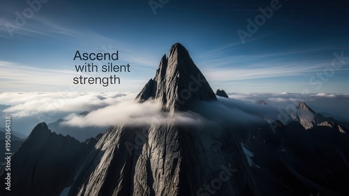 Majestic Mountain Peak Emerging Through Clouds