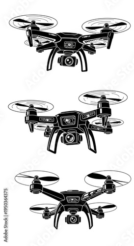 Drone Quadcopter Flying, Aerial Photography, Technology, Vector Illustration