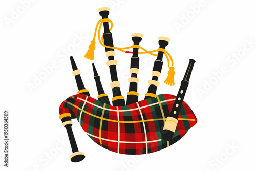 Scottish Bagpipes with Traditional Tartan Pattern in Flat Vector Style