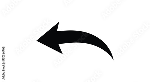 A simple black arrow pointing to the left with a curved tail isolated on a white background high quality