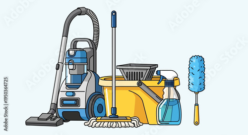 Cleaning Supplies Set: Vacuum, Mop, Bucket, Sprayer, Duster