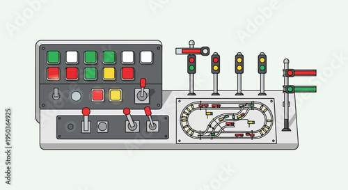 Vintage Toy Train Control Panel with Signals and Track Layout