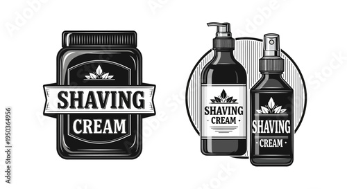 Vintage Shaving Cream Set: Jar and Bottles with Retro Label Design