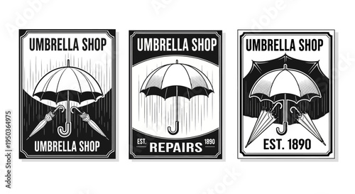 Vintage Umbrella Shop Signs: Retro Advertising Art for Repairs and Sales