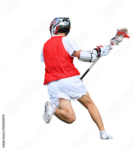 Lacrosse Player Running Carrying the Lacrosse Ball in his Stick