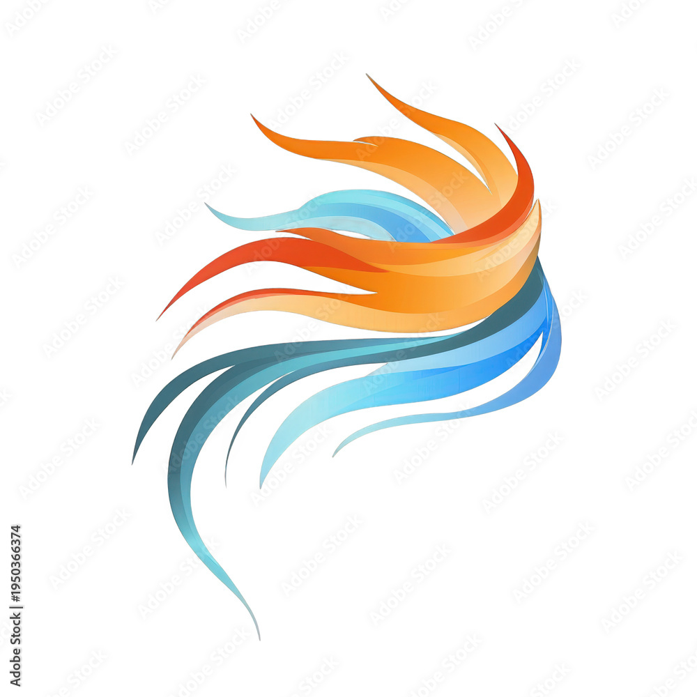 Naklejka premium Illustration vectorielle d'une forme dynamique aux courbes élégantes oranges et turquoises évoquant la vitesse et la créativité artistique moderne.