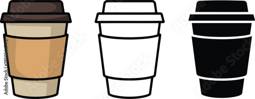 Coffee mug silhouette & Outline and illustration set isolated on transparent background