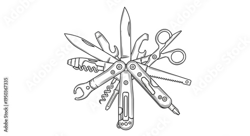 Multi tool with many functions open and ready for use.