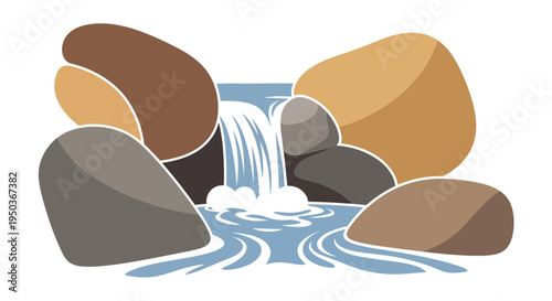 Natural Waterfall Flowing Over Rocks in a Serene Landscape.