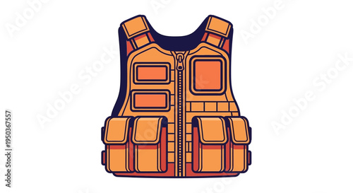 Orange tactical vest with multiple pockets and zipper.