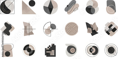 Abstract geometric and organic shapes in muted earthy tones