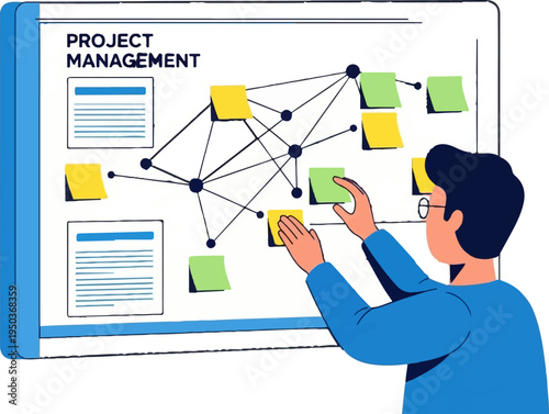 Person arranging sticky notes on a project management board