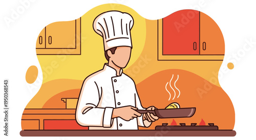 Professional Chef Cooking with Frying Pan and Steam.