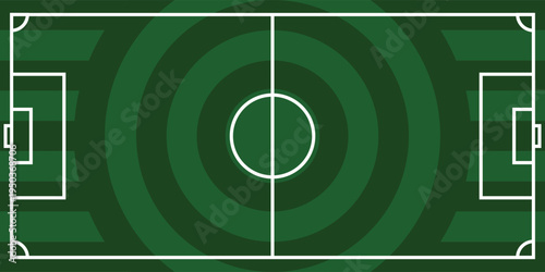 Football field sky view background with vector green grass pitch stadium texture with football court.