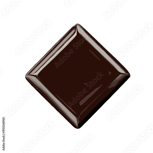 A close-up view of a shiny, dark brown chocolate square on a white background isolated on white background, Vector