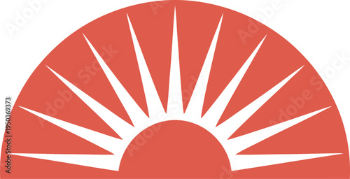Abstract sunburst logo shows bright rays emanating from a central.