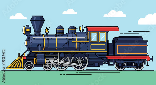 Vintage Steam Locomotive Train, Classic American Railroad Engine, Historical Transportation