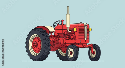 Vintage Red Tractor Illustration - Classic Agricultural Machinery
