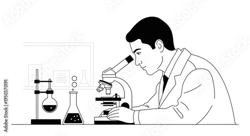 Scientist looking through a microscope in a laboratory setting.