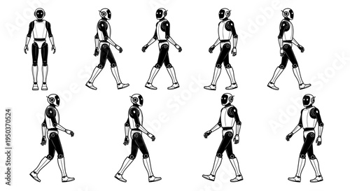 Robot Walking Cycle Animation Frames - Futuristic Android Character