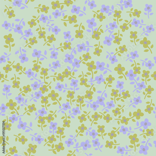 ditsy flower illustration in popcorn or rounded cloud shapes, designed as a repeat pattern for fabric or packaging print.