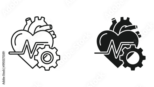 Heart and Gear Icon: Medical Health Technology, Cardiology, Biomedical Engineering, Cardiac Care