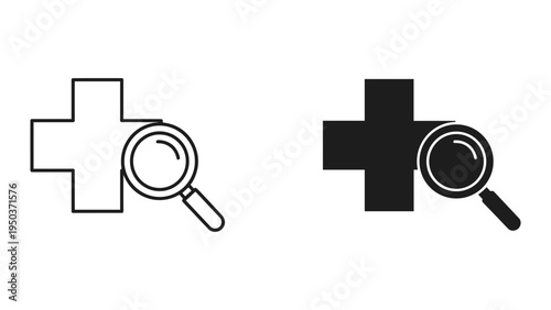 Medical Cross with Magnifying Glass Icon - Healthcare Research and Analysis