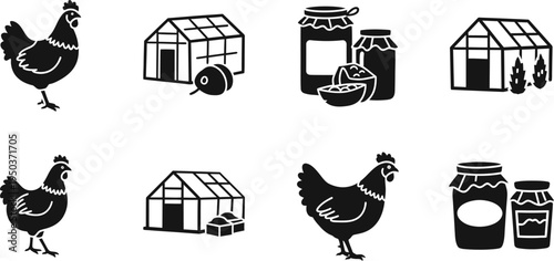 Farm fresh eggs and produce icons