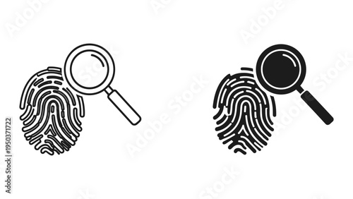 Fingerprint and Magnifying Glass Icons: Identity Verification, Forensics, and Security Concepts