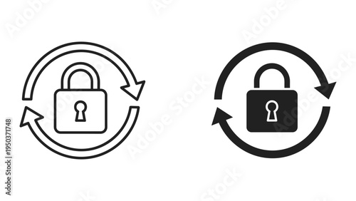 Security Lock with Circular Arrows Icon Set - Data Protection and Refresh Concepts