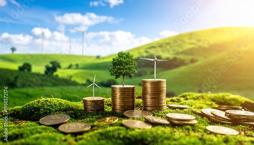 Sustainable Investment - Green Energy and Financial Growth in a Natural Landscape.