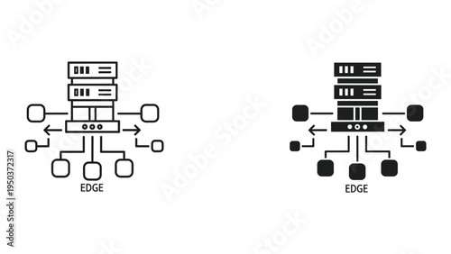 Edge Computing Architecture Icon with Servers and Connected Devices - Network Diagram