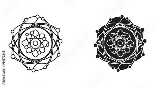 Abstract Geometric Atom Symbol Icon - Atomic Structure and Science Concept Design