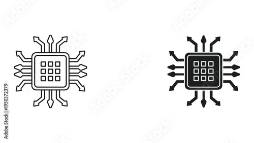 CPU Microchip Icon with Multiple Arrows Representing Data Processing and Connectivity