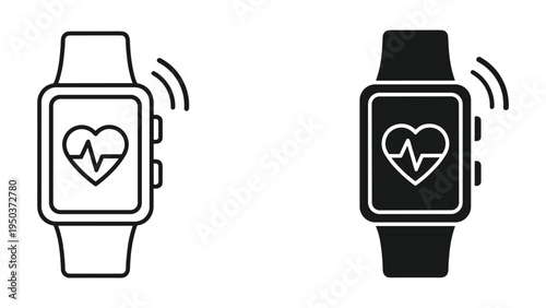 Smartwatch with Heartbeat Monitor Icon Set - Line and Filled Styles