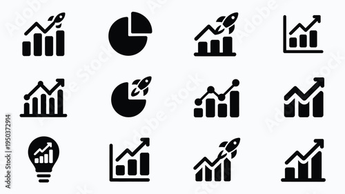 Collection of minimalist startup diagrams and graphs for business analysis and growth strategy