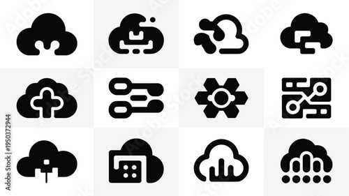 Collection of modern startup logos and icons for business and technology concepts on white background