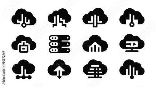 Cloud computing icons set modern startup symbols business technology graphics data storage and management