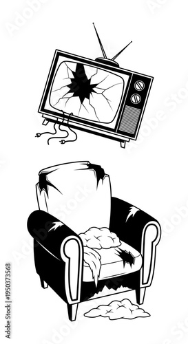 Broken Television and Worn Armchair: Symbol of Obsolescence and Decay