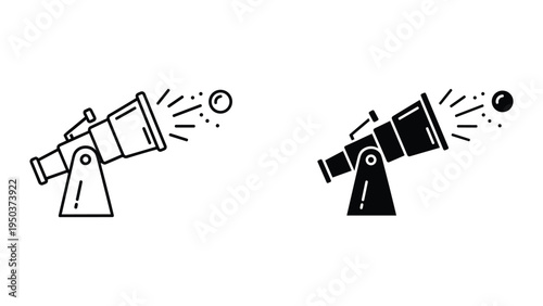 Telescope Icons Set - Line and Silhouette for Astronomy and Discovery
